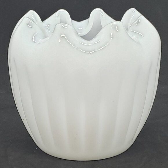 Translucent Milk Glass Rose Bowl with Ruffled Edge - Picture 3 of 7
